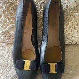 Salvatore Ferragamo Black Leather Flats